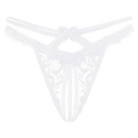OJSFQUFP Woman Underwear White Women Sexy Tassel Mesh Briefs Hollow Out Panties Crochet Lace Up Panty Thongs G String Lingerie Underwear One Size