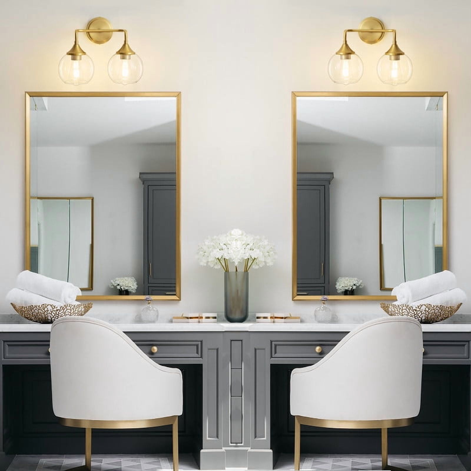 Bathroom Vanity Light with Clear Glass Shade, E26 Base, Bathroom Light Fixtures Over Mirror, Vanity Lights for Bathroom (Exclude E26 Bulb) - Gold, 2-Lights