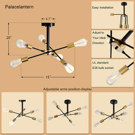 Black And Gold Sputnik Chandelier 6 Lights Mid Century Pendant Ceiling Small Light Fixture For Hallway Bar Canada Black And Gold Sputnik Chandelier 6, Sputnik Chandelier Wiring Diagram