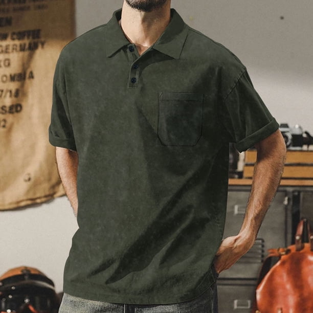pstuiky camisetas para hombre, Camisa de hombre de poliéster sólido, cómoda, informal, de manga corta y cuello alto. ropa de hombre m
