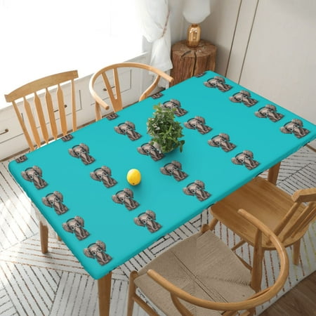 

Home Deluxe Tablecloth Nice Elephant With Headphones Waterproof Elastic Rim Edged Table Cover- For Christmas Parties And Picnics 5ft