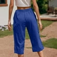 thumbnail image 5 of lmcalzta Wide Leg Capri Pants Women Drawstring Elastic High Waisted Casual 3/4 Length Pants with Pockets, 5 of 8