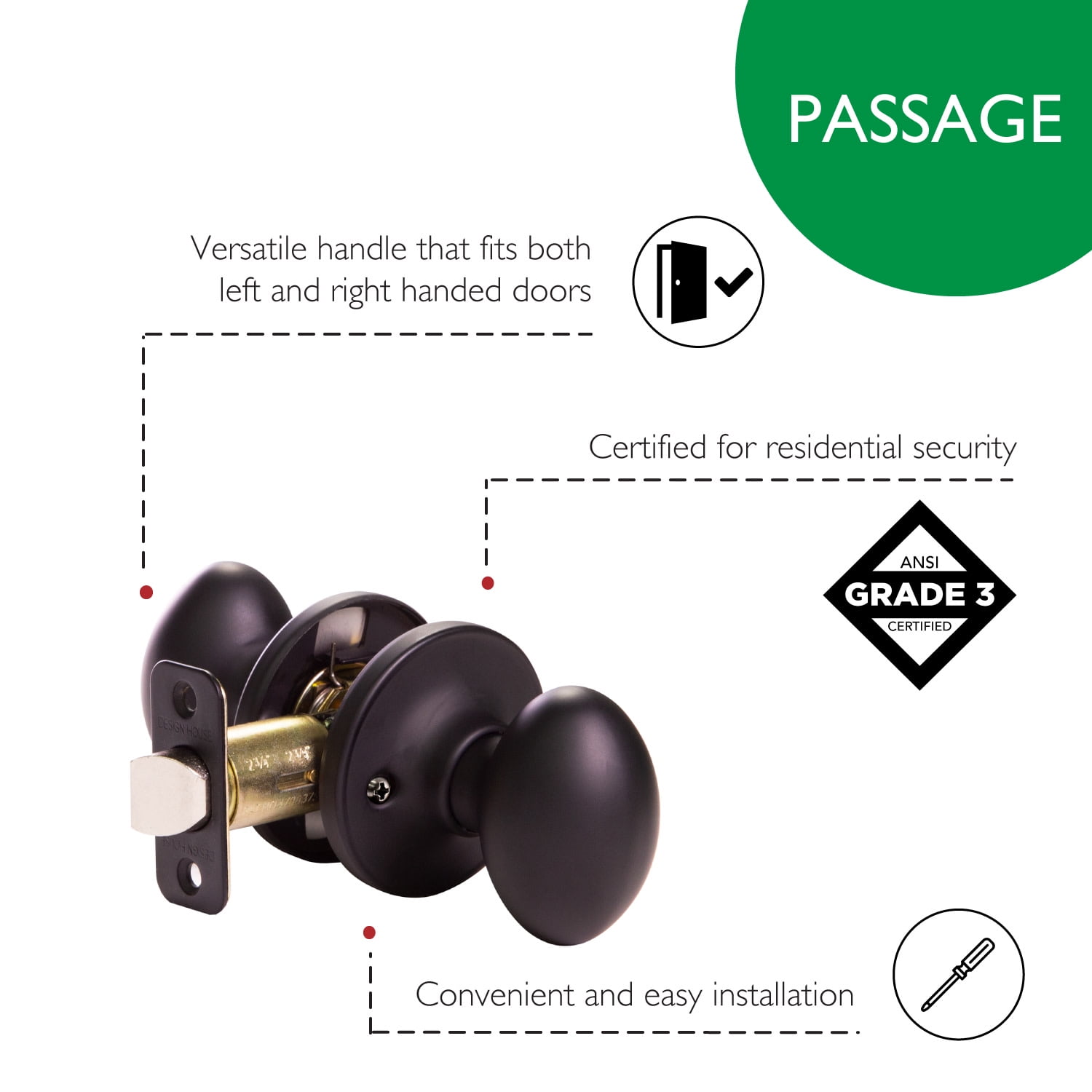 Design House WM377917 Egg Passage Hall and Closet Door Knob Matte Black