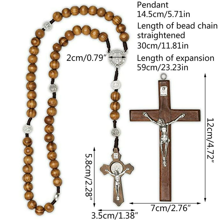 Wooden Rosary Beads Catholic for Cross Necklace with Jesus for Cross  Pendant Set for Women Men Baby Shower Party Supplies Religious Gift