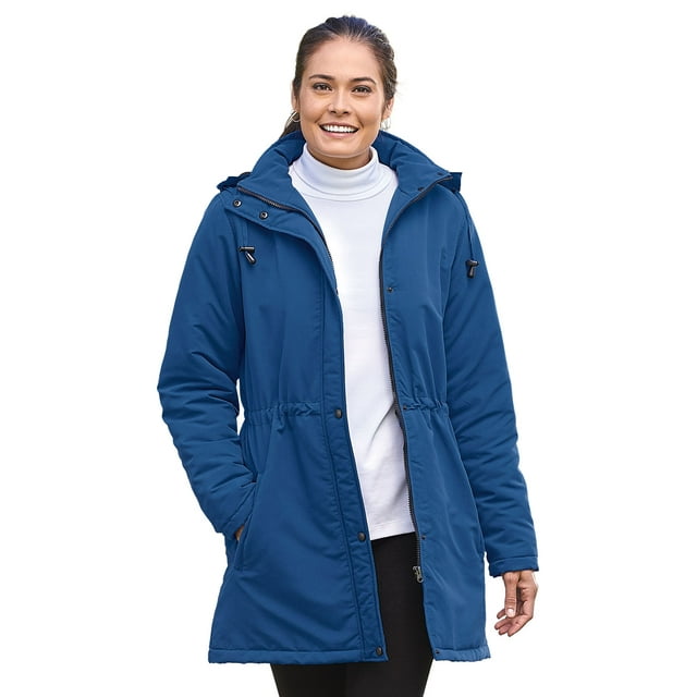 Women's Anorak Jacket Weather Resistant with Zip Up Snap Up Front and Detachable Hood Available in Standard and Plus Sizes