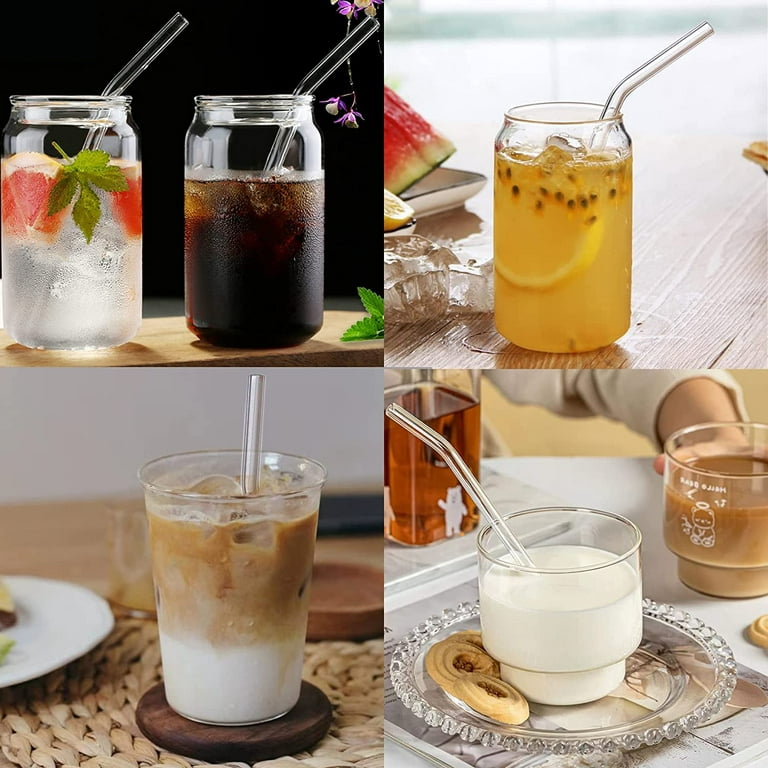 2pcs Clear Glass Straws Coffee Drink Straws With Cleaning Brush