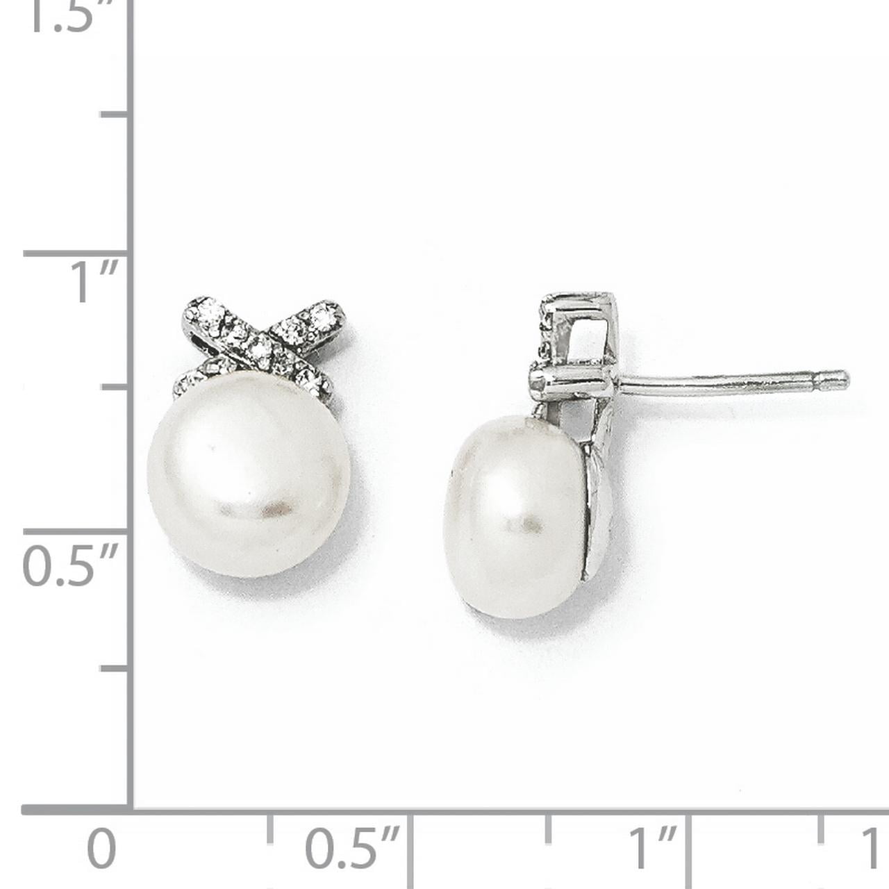 Cheryl M Sterling Silver CZ FW Cultured Black Pearl Post Earrings