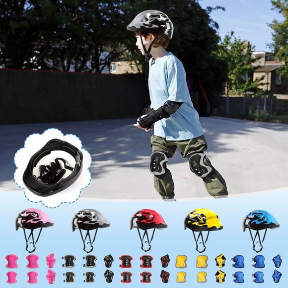 Xihbxyly Conjunto de 7 Piezas de Equipo de Protección: Casco, Rodilleras y Coderas, Transpirable, Tamaño Ajustable, Ligero, Ideal para Ciclismo, Skateboarding, Patinaje Sobre Ruedas, Diversión Al Air
