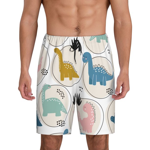 Fotbe Cute Dinosaurs Pantalones Cortos de Pijama para Hombre, Ropa de Dormir, Pantalones de Pijama Cortos para Hombre-Small