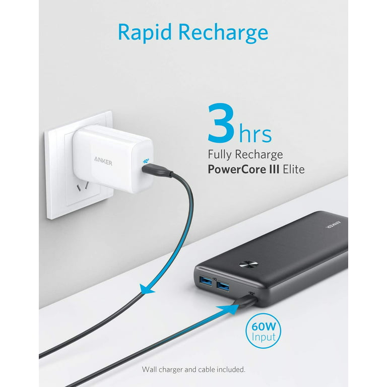 Anker Power Bank, PowerCore III Elite 25600 PD 60W with 65W PD Charger,  Power Delivery Portable Charger Bundle for USB C MacBook Air/Pro/Dell XPS,  