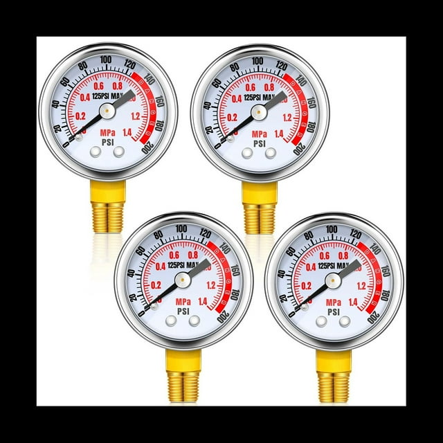 4 ManóMetros PresióN Aire de 0 a 200 Psi,ConexióN Macho NPT 1/8 Pulgadas,ManóMetro de Aire de Montaje Lateral Inferior,ManóMetro de Compresor Aire con Dial 1,57 Pulgadas