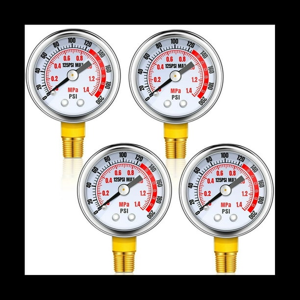4 ManóMetros PresióN Aire de 0 a 200 Psi,ConexióN Macho NPT 1/8 Pulgadas,ManóMetro de Aire de Montaje Lateral Inferior,ManóMetro de Compresor Aire con Dial 1,57 Pulgadas