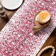 Happy Valentine's Day Table Runner Linen Burlap Table Runner 36 Inches Small Dispersion Pink Red Love Hearts Dresser Scarves for Kitchen Island Coffee Dining Room Party Holiday Decoration 13x36
