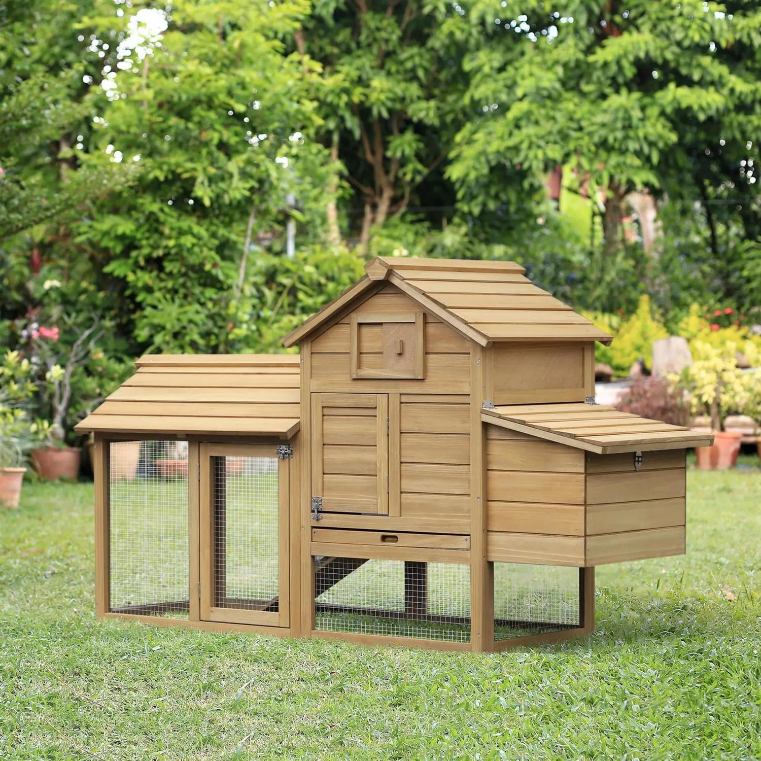 Pefilos 59" Outdoor Wooden Chicken Coop with Nesting Box, Runs, Farm Hen House 2-4 Hens, Weatherproof Pet House for Rabbits, Poultry, Beige