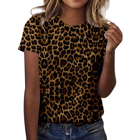 Bibifish Womens T-Shirt Black Gold Glitter Leopard Print Short Sleeve Crew Neck tee Casual Party Nights Club Outings Glamorous Trendy Top