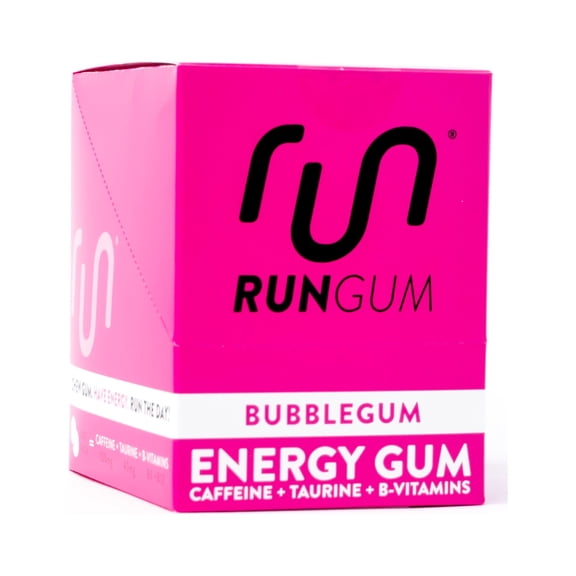 Run Gum Bubblegum Energy Gum 50mg Caffeine Taurine & B-Vitamins per Piece, 24 Pieces (Pack of 12)