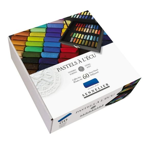 Sennelier Extra-Soft Pastel Half Stick Wooden Box Set, Black, 60-Colors