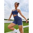 thumbnail image 2 of Women's Workout Sets 2 Piece Criss Cross Back Sport Bra with Yoga Shorts Women Seamless Workout Sets Strappy Sports Bra High Waist Booty Shorts Outfits Navy Blue L, 2 of 7