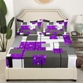 thumbnail image 3 of YST Abstract Geometric Bed Sheets Queen Purple Glitter Bling Sequins Grid Sheet Set For Kids Girls Teen,Geometry Stripes Check Fitted Sheet Starry Sky Stars Flat Sheet 2 Pillow Cases, 3 of 5