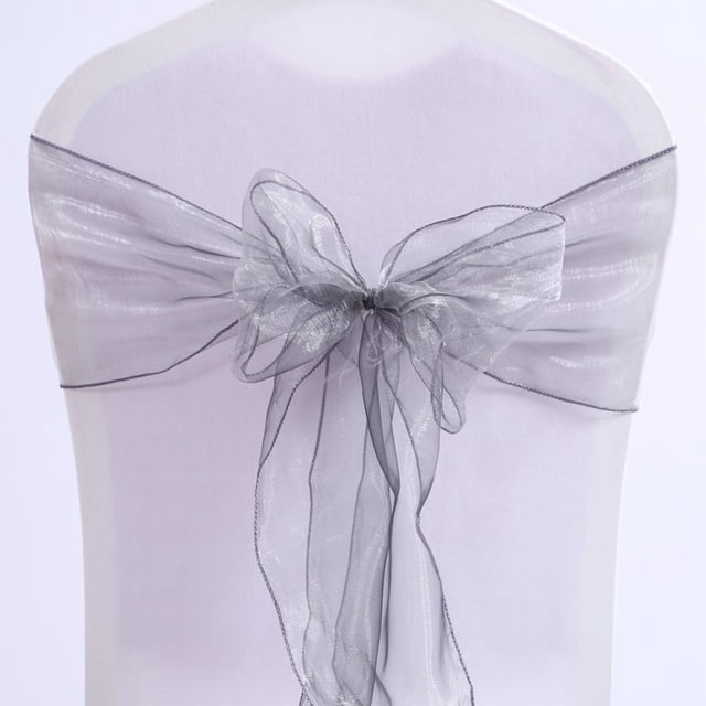 Xiao Hua Paquete de 25 fajas de organza para sillas de banquete, lazos para decoración de bodas y fiestas, en blanco, rosa, morado, dorado y rojo (paquete de 25, plateado)