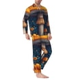 thumbnail image 2 of KLL Vintage Blue Leaf Mushroom Sleepwear Mens Flannel Pajamas,Long Cotton Pj Set, 2 of 7