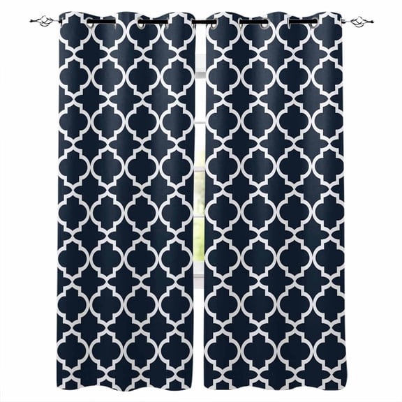 Navy Blue Morocco Blackout Curtains 84 Inches Long, Modern Farmhouse Minimalist Plaid Thermal Insulated Black Out Curtains, Darkening Window Curtain Drapes for Bedroom Living Room 42"x84" 2 Panels