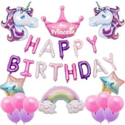 Cerem Happy Birthday Party Decorations Unicorn Balloon Banner Pink-Purple Set