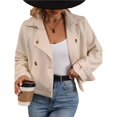 thumbnail image 2 of Gabardina Corta para Mujer, con Doble Botonadura, Larga, para Trabajo, Oficina, Negocios, Informal, Otoño. Albaricoque XL, 2 of 9