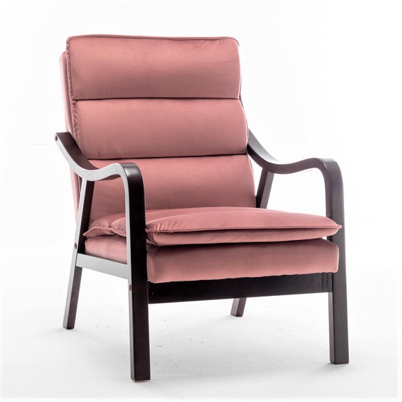 Dtwnek Upholstered Reading Chair Accent Chair with Wood Frame, Modern Armchair for Living Room, Office, Bedroom, Rose Red