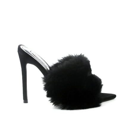 Cape Robbin Savage Black Fur Pointed Toe Peep Toe High Furry Mule Dress Pump (9)