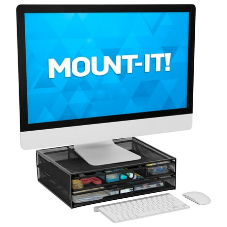 Mount-It! - Mesh Computer Riser Stand for Monitor - Black