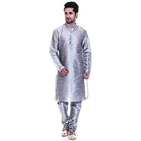 

Royal Kurta Men s Luxury Art Silk Blend Occasional Kurta Churidar Set Grey