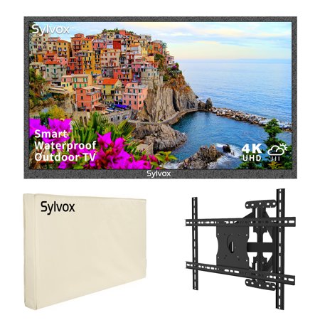 SYLVOX 43 inch Outdoor TV with TV Mount and Cover, Partial Sun Outdoor Smart TV Support Bluetooth & Wi-Fi, 4K LED Waterproof Outdoor Television(Deck Series)