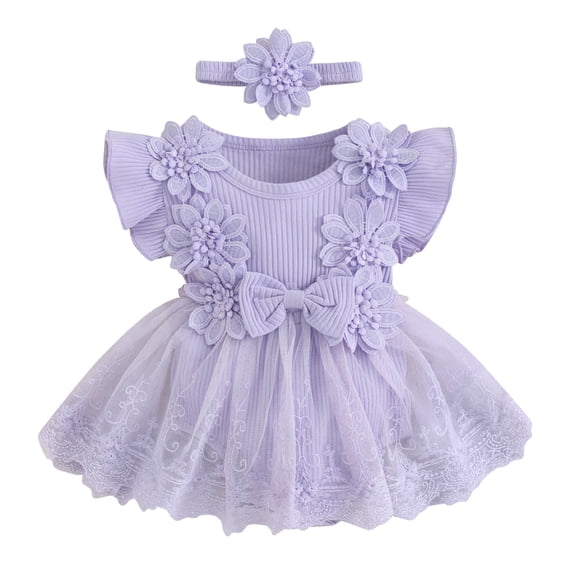 BemeyourBBs Newborn Baby Girls Lace Embroidery Romper Dress Toddler Baby Girls Birthday Outfit Party Baptism Dress Fairy Tulle Tutu Dress Bodysuit Cake Smash Dresses Headband