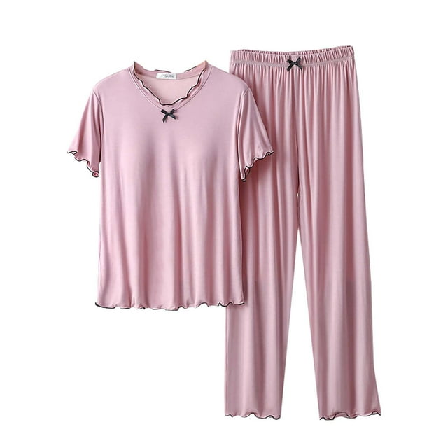 Women's Pajama Set 2 Matching Set Short Sleeve Top And Pants Set With Pockets