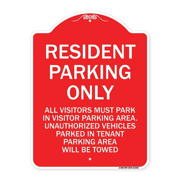 SignMission A-DES-RW-1824-23358 18 x 24 in. Designer Series Sign - Parking Sign Resident Parking Only, Red & White