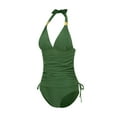 thumbnail image 2 of VISgogo Traje de baño femenino de 2 piezas, camisola de cuello halter de color sólido con cordón + bragas de bikini para mujer, S / M / L / XL / XXL VISgogo  moda, 2 of 9