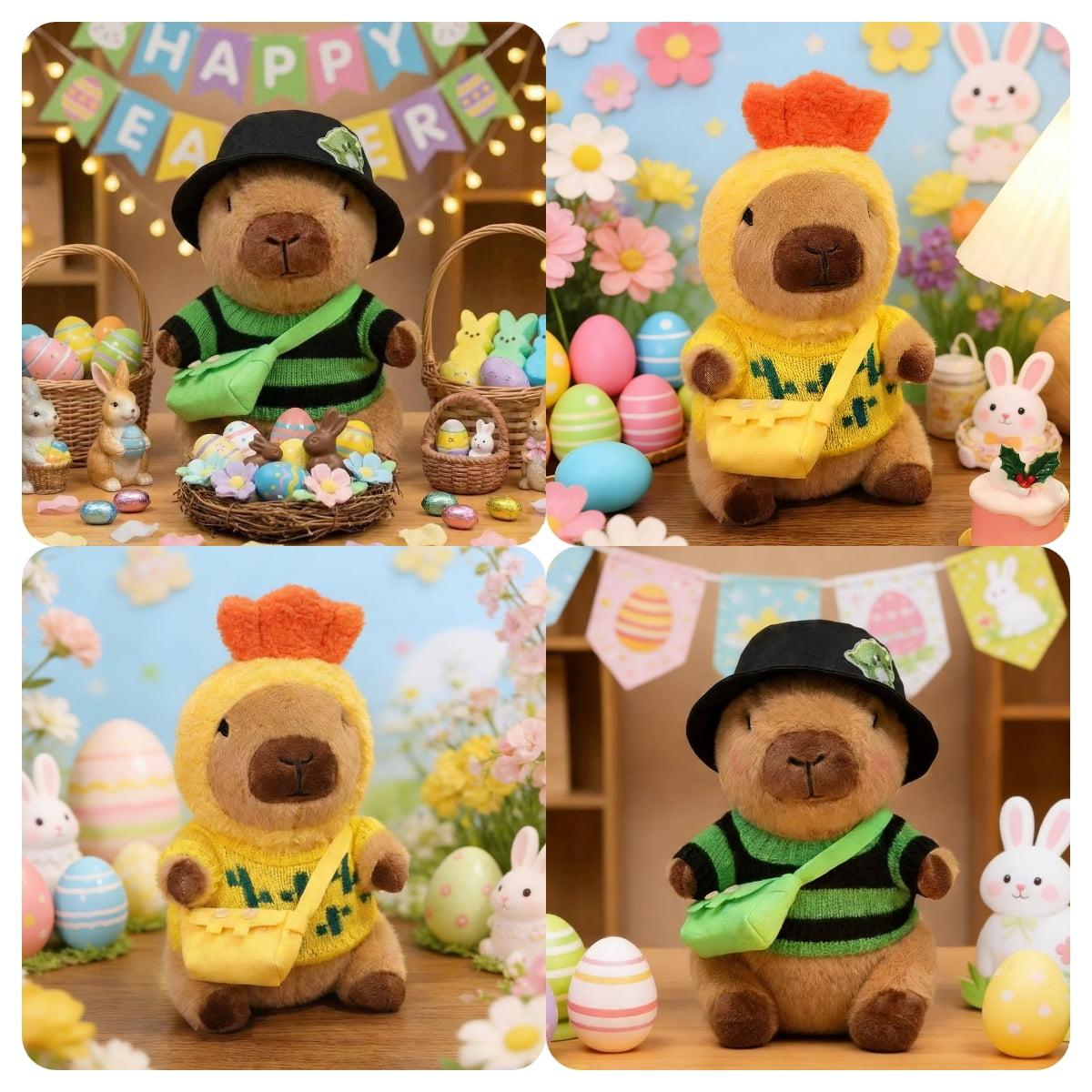 Capybara Plush with 9 Clothes & Accessories, Dress Up Stuffed Animal, 10.2 Inch Cute Plush Toy with 2 Hats, 4 Sweaters and 3 Bags, Birthday or Christmas Gift for Girls and Boys