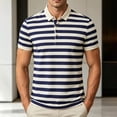 thumbnail image 2 of Mens Polo Shirts Loose Bussiness Striped Shirt Cotton Moisture Wicking Classic Collared Casual Golf Shirts for Middle-aged Size M-4XL Blue, 2 of 9