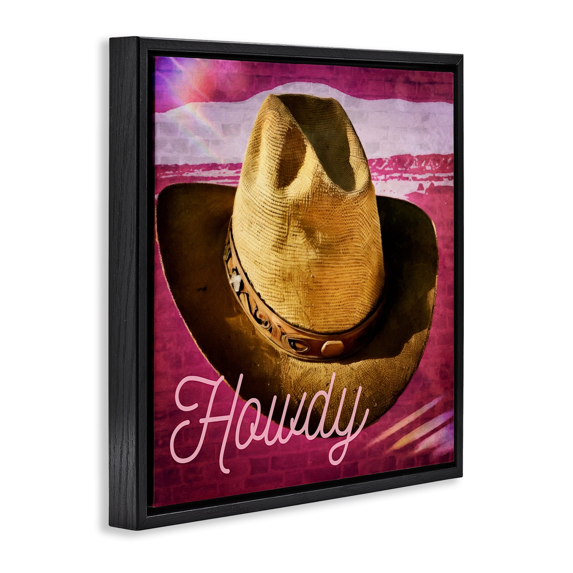 Stupell Industries Howdy Cowboy Hat on Pink Text & Numbers Painting Black Floater Framed Canvas Art Print Wall Art, 18 x 18