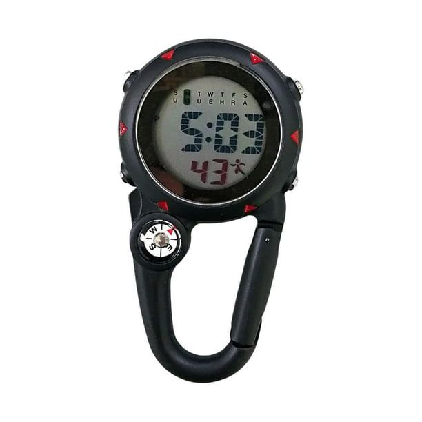 Clip de Reloj digital multifuncional Sunnimix con retroiluminación Reloj con mosquetón negro