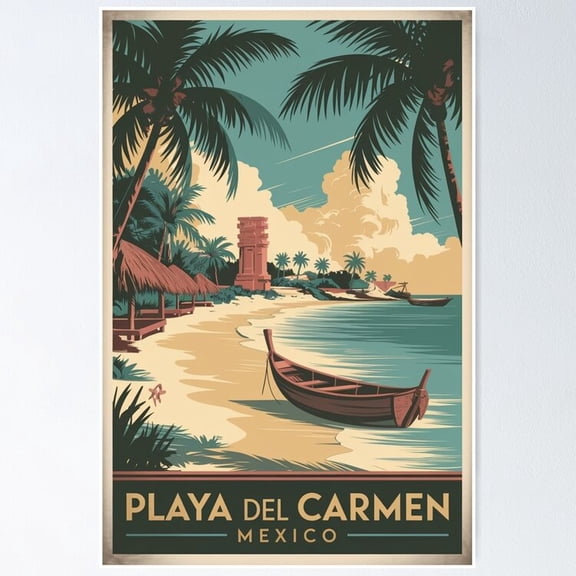 POSTER Playa Del Carmen Vintage Travel Poster Poster UNFRAMED, 12x18