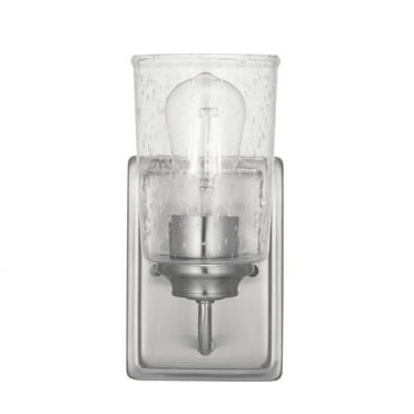Hampton Bay Evangeline 4.5 in. 1-Light Brushed Nickel Indoor Wall Farmhouse Sconce with Clear Seeded Glass Shade