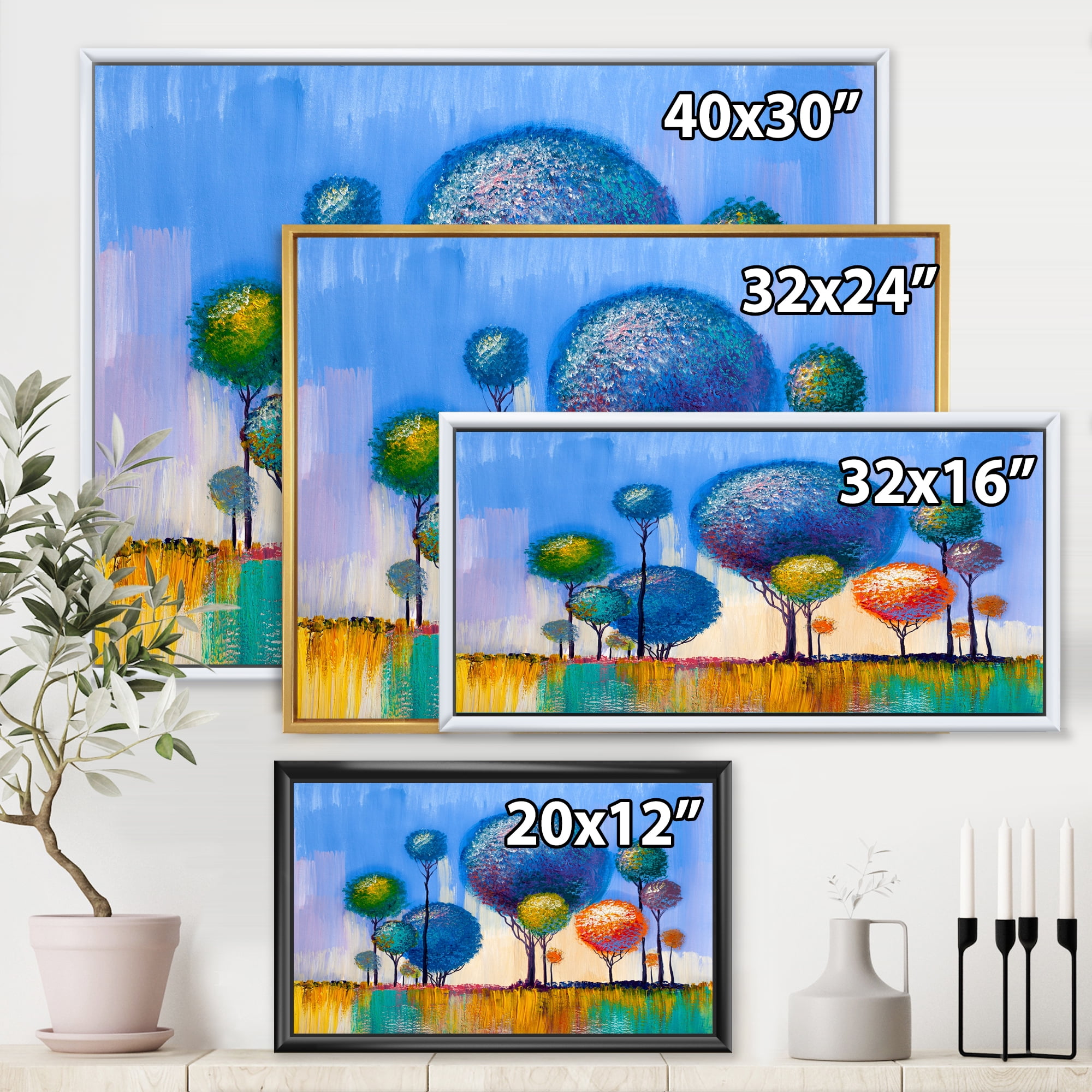 Designart 'Colourful Landscape Trees Impressionist I' Modern Framed Canvas Wall Art Print