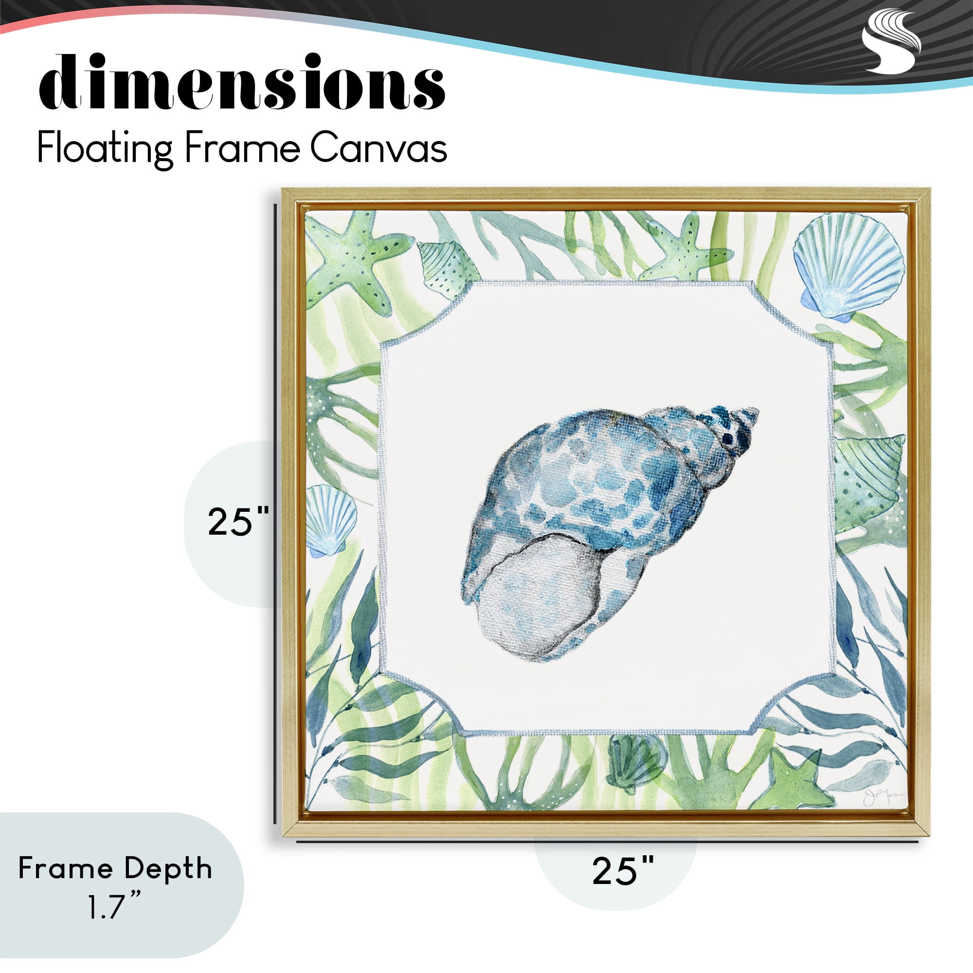 Stupell Industries Spotted Cowrie with Seaweed Gold Framed Floater Canvas Wall Art, design by Janet Tava
