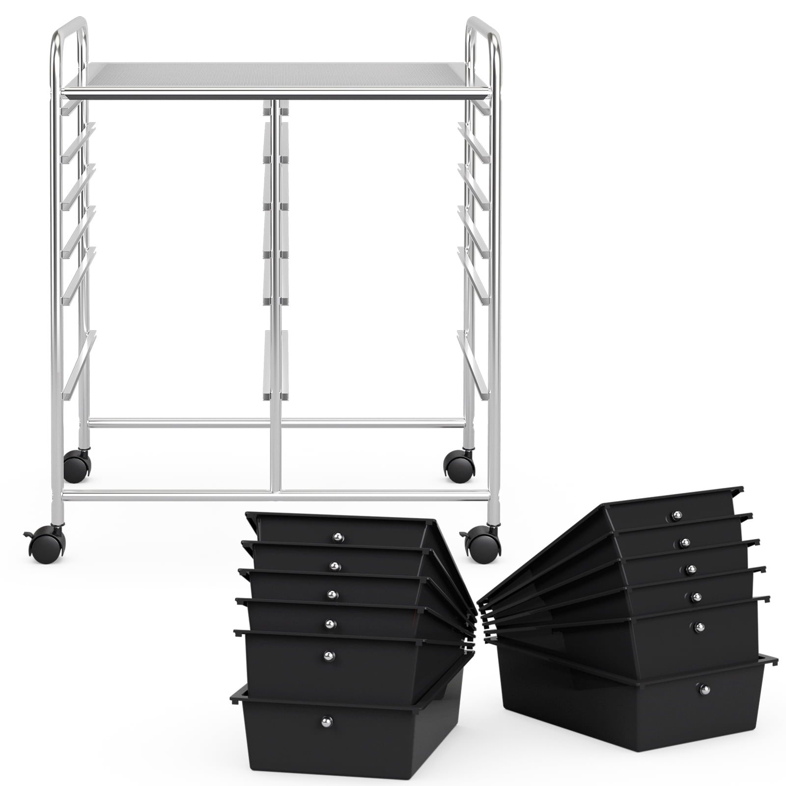 Furnibear 12-Drawer Rolling Storage Cart Removable Drawer Organizer with Locking Wheels for Office and Salon, Black