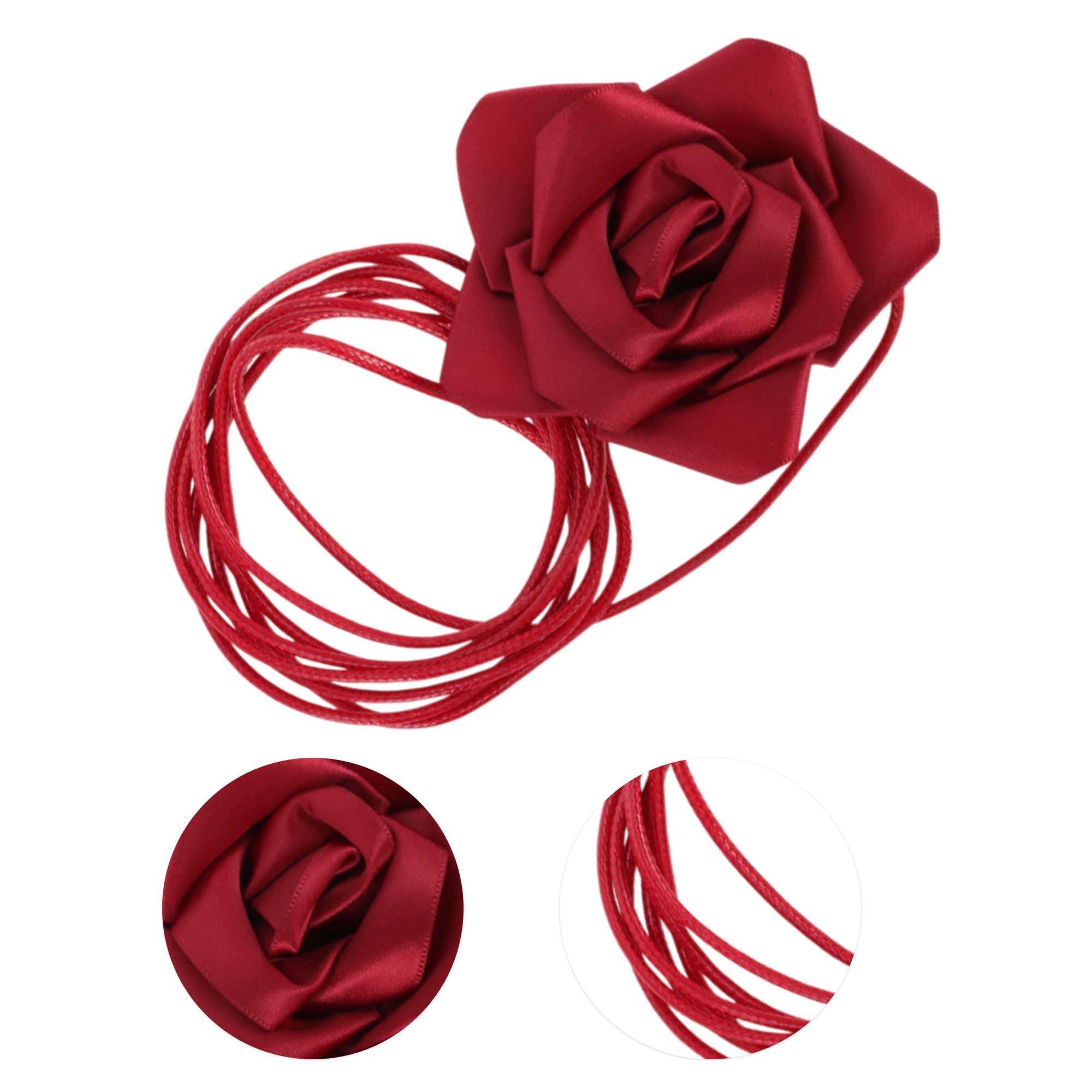 Unique Bargains Satin Rose Flower Adjustable Waist Belt Dark Red