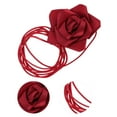 thumbnail image 3 of Unique Bargains Satin Rose Flower Adjustable Waist Belt Dark Red, 3 of 5