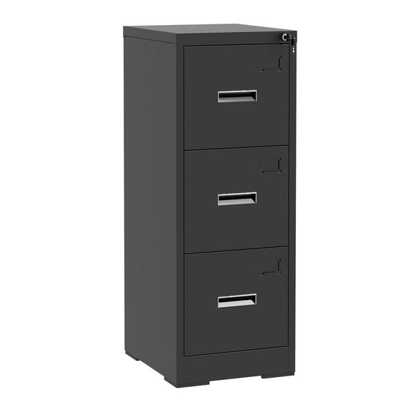 3 Drawer Metal Vertical File Cabinet with Lock and Card Slot Office Home Vertical File Cabinet for A4 Legal/Letter Size Narrow File Cabinet Locked,Assembly Required (Black)