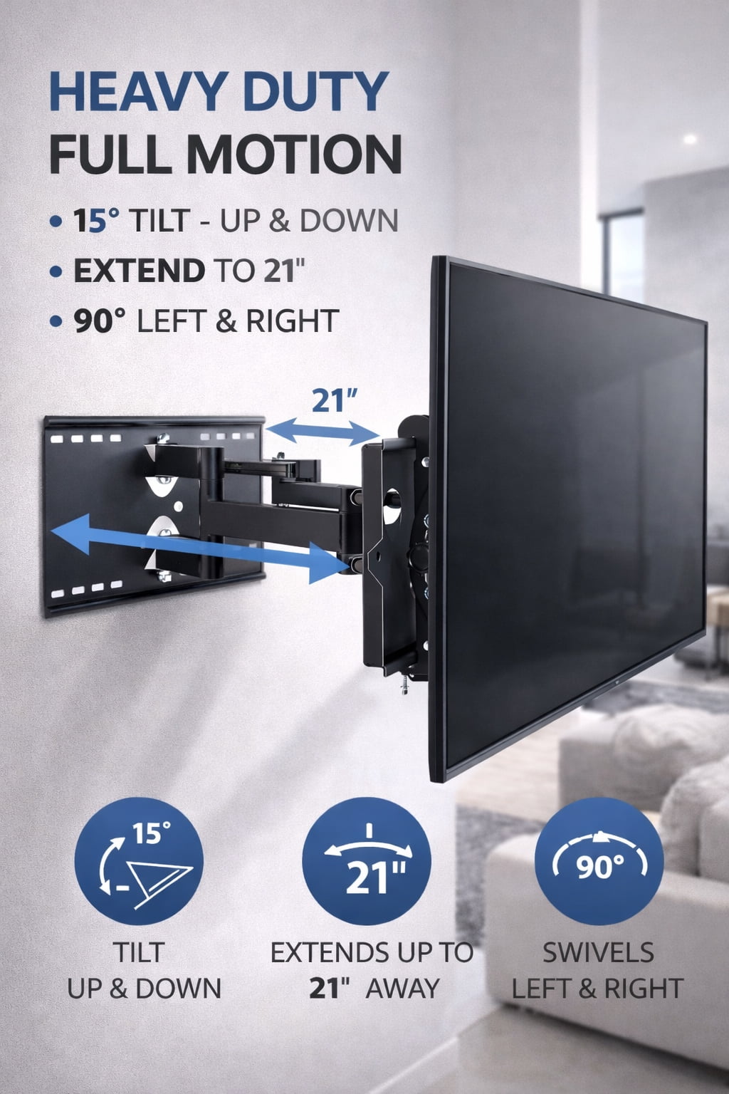 2xhome - Universal TV Wall Mount Tilt and Swivel Full Motion Articulating Dual Arm Extended Arm for 35" 40" 45" 50" 60" 65" 70" 75"